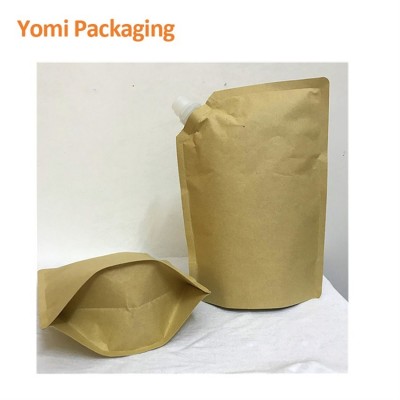 Biodegradable Custom Printed Foil Stand Waterproof Liquid Kraft Paper Bags Spout Pouch